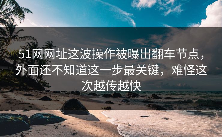 51网网址这波操作被曝出翻车节点，外面还不知道这一步最关键，难怪这次越传越快